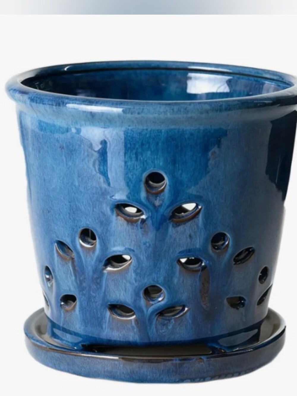Cobalt Blue Ceramic Planter Pot with Drainage Saucer
